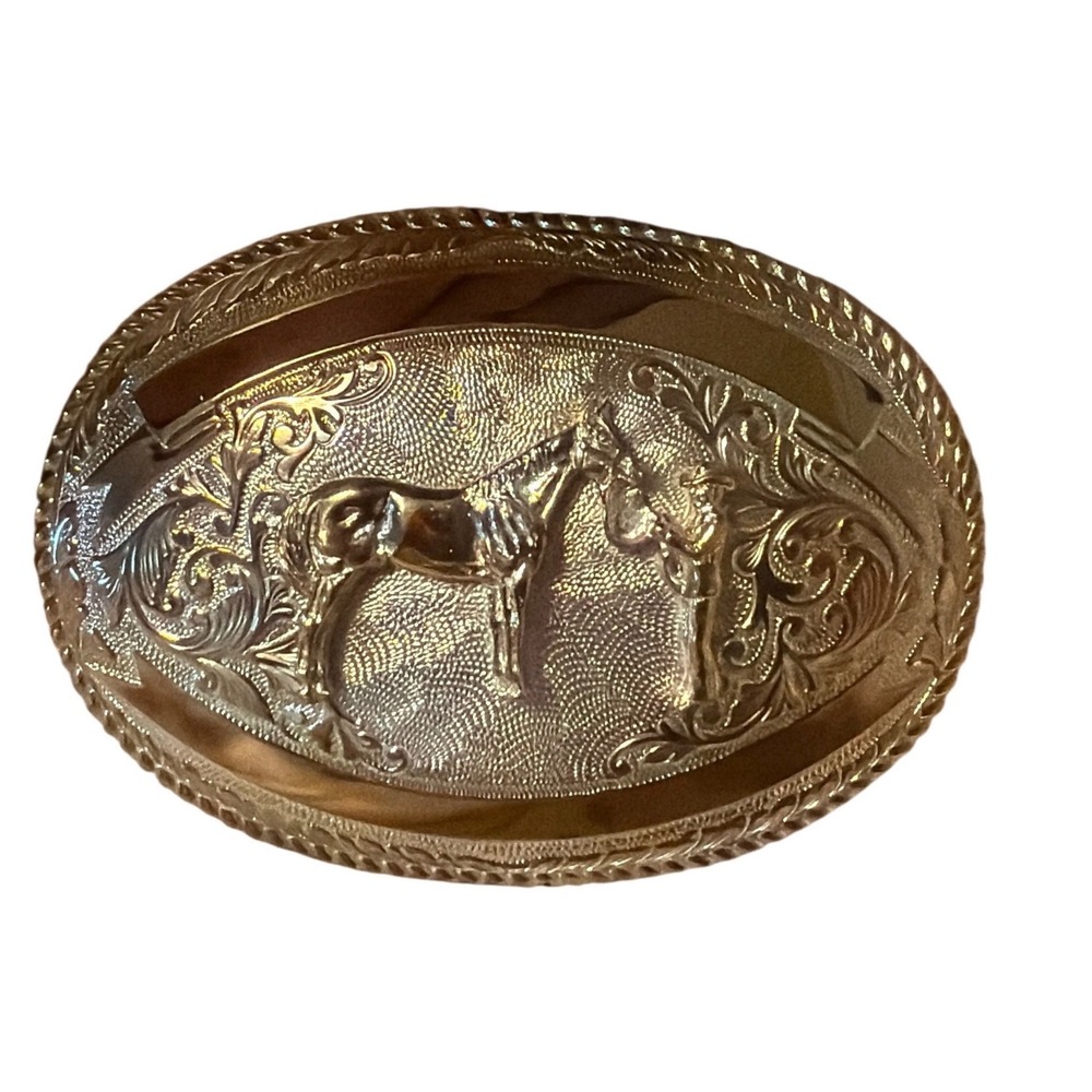 Sheplers Mens Brown Tooled Leather Western Belt Oversized Horse Trophy Buckle - Picture 3 of 9